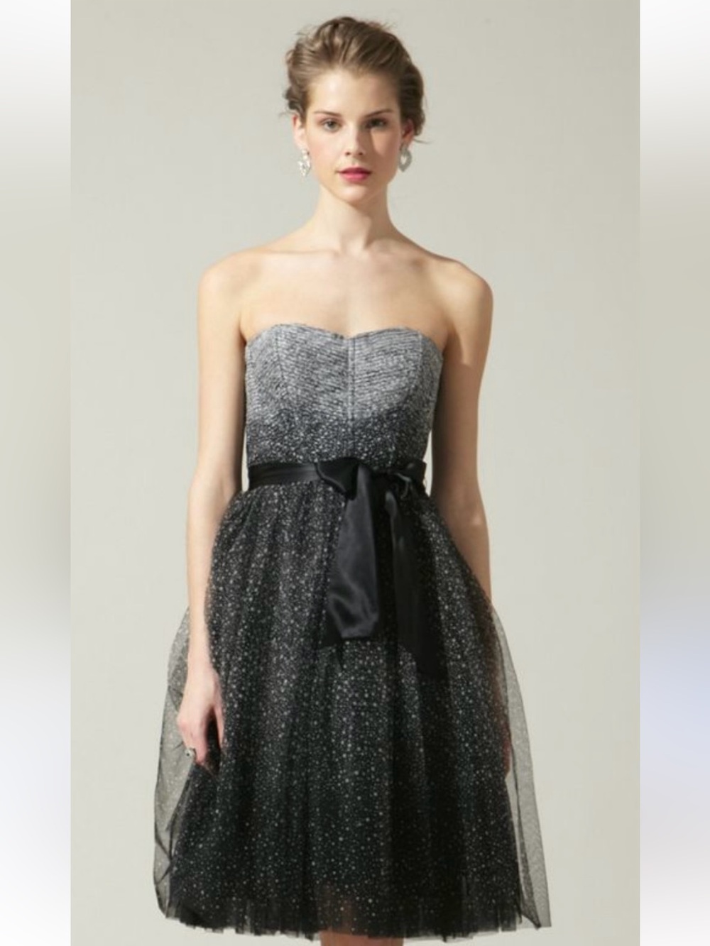 NWOT BCBGMAXAZRIA Rae Strapless Dot Sparkle Tulle Cocktail Dress with Bow